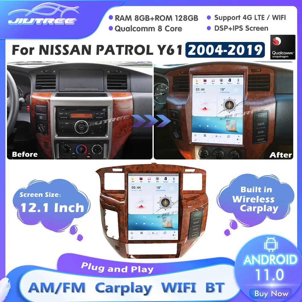 

Android 11 8 + 128G Qualcomm Tesla 12,1 "Автомобильный плеер для Nissan патруль Y61 2014-2020 автомобильное радио GPS Navi CarPlay головное устройство DSP стерео