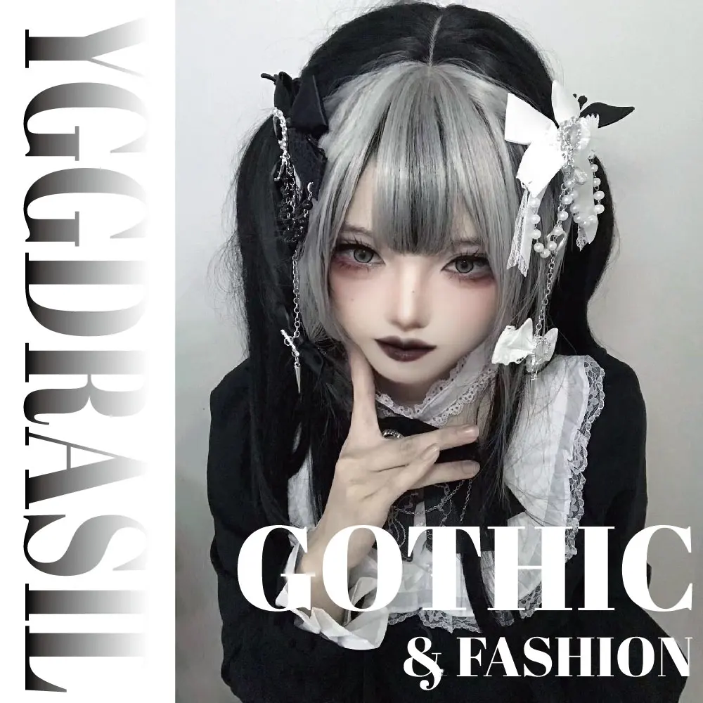 24-дюймовые серебристо-серые и черные синтетические парики в готическом стиле с