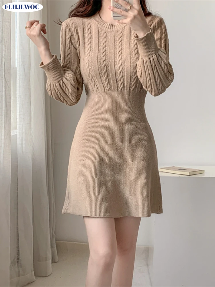 

Женское трикотажное платье-свитер с круглым вырезом, 3 цвета