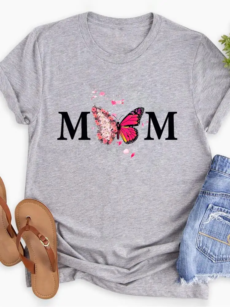 

Print Mom Butterfly Lovely Trend Cute Female Shirt Tee Women Clothes Short Sleeve Summer Lady Fashion Graphic T-shirt