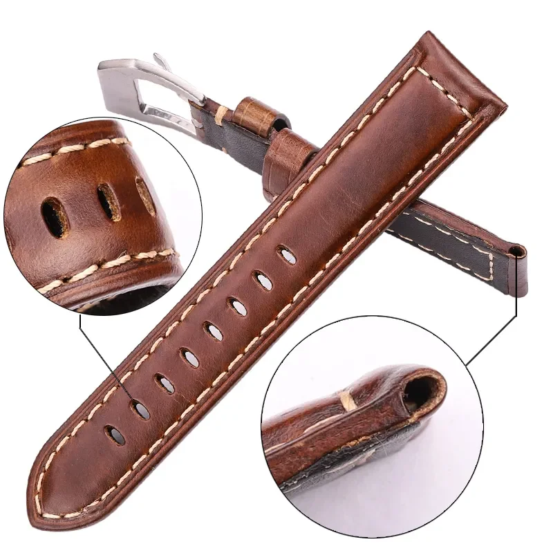 Leather Watchbadns 20mm 22mm 24mm Dark Brown Woemn Men Cowhide Watch Band Strap Watch Accessories