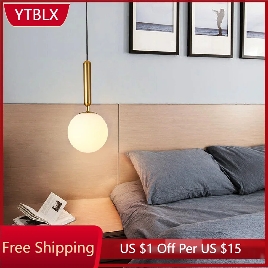 

Modern Glass Ball Pendant Lamp AC90-260V For Dining Room Bedroom Bedside Study Stairway Luxurious Gold Decoration Hanging Lights