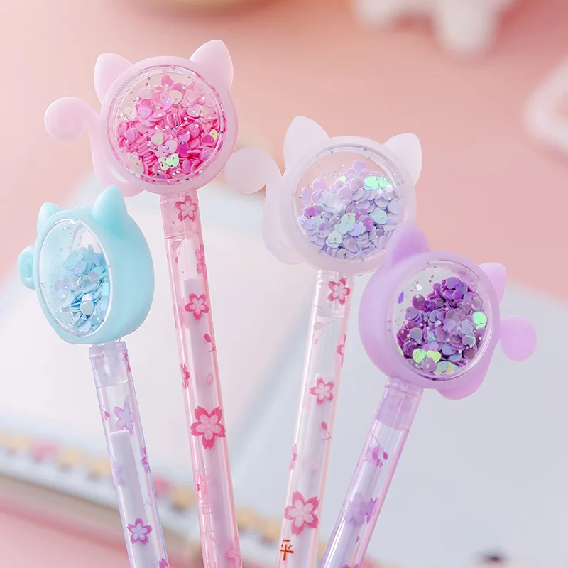 5Pcs Cute Glitter Cat Tail Neutral Pen Treat Kids Birthday Party Favors Wedding Bridesmaid Guest Gift Girl Pinata Fill Giveaway