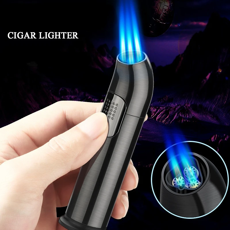 

High Power Cigar Lighter Elbow Three Fire Windproof Smoking Accessories for Weed Metal Appearance Is Durable Gadgets for Men