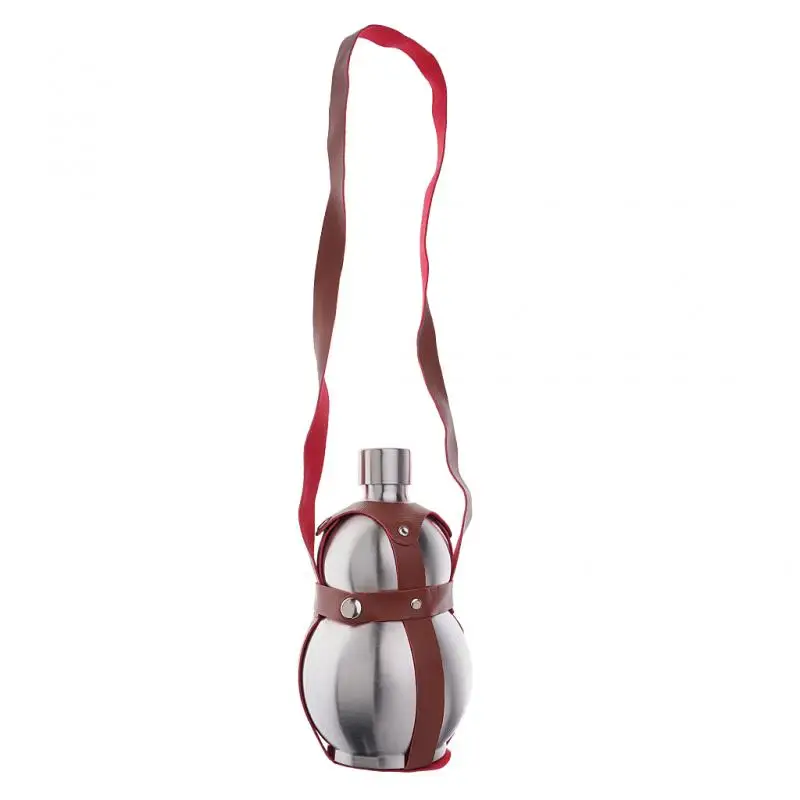 

304 Stainless Steel Wine Pot Liquor Gourd Hip Flask with Leather Belt