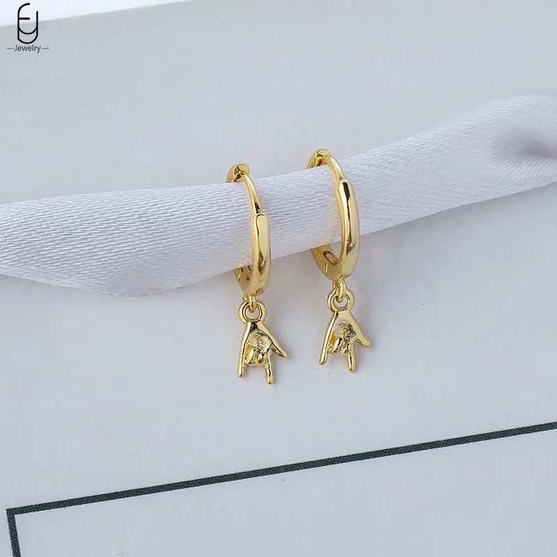 

925 Stelings Silver Needle Roll Gesture Hip Hop Cool Hoop Earrings for Women Pendant Dangle Earrings Female Jewelry Gifts