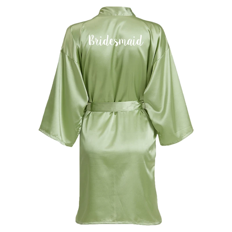 Faux Satin Robes Bridal Robes Wedding Bridesmaid Morning Robe Short Satin Robes Custom Robe Sage Green Bride Robe Sister Bride