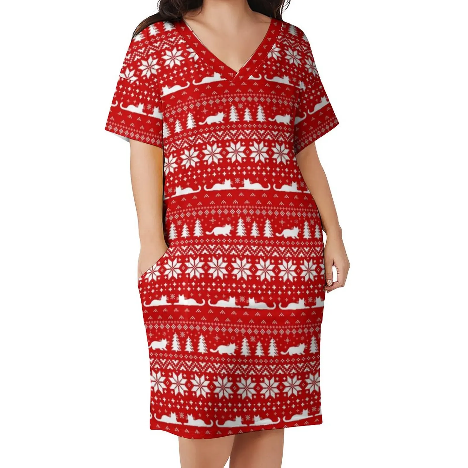 

Cat Lover Vintage Dress Plus Size Fun Christmas Holiday Aesthetic Casual Dress Ladies Summer Short Sleeve Vintage Dresses Gift