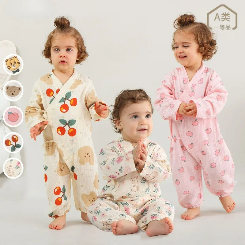 Детский марлевый хлопковый комбинезон с короткими рукавами для детей четыре