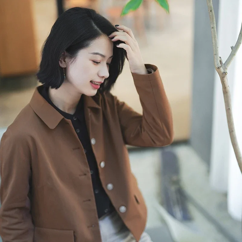 

CYNTHIA Woman Original Design Vintage Short Jacket for Spring Autumn High-end Elegant Outwear Trench-style OL Outwear 7-5