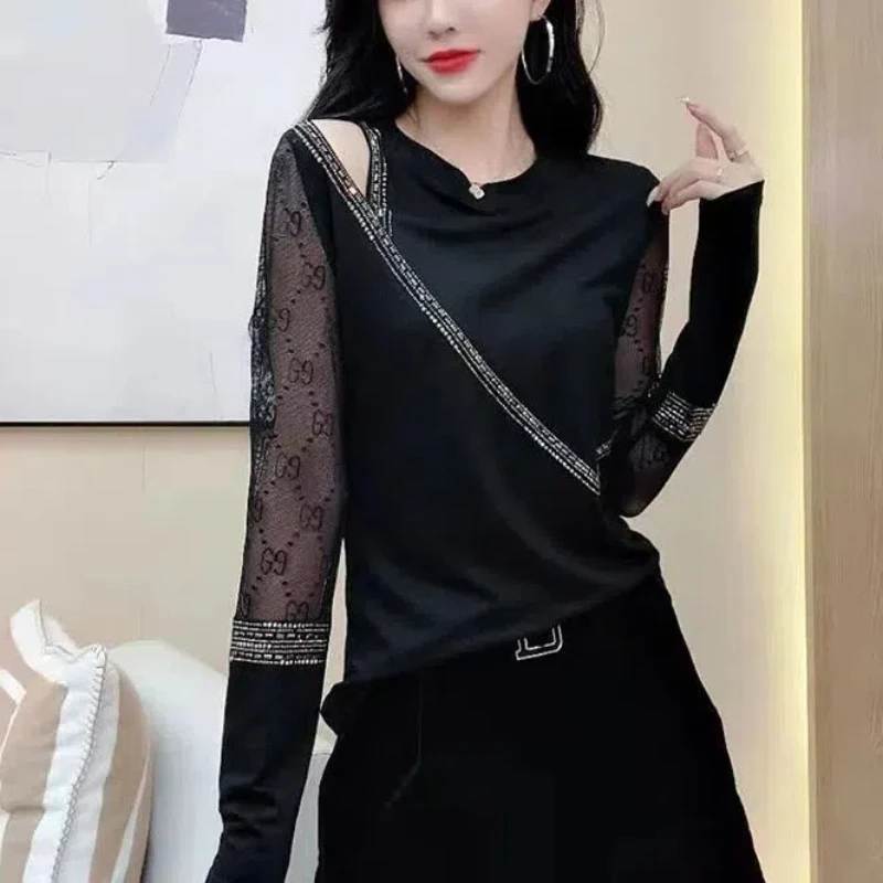 Весенне-осенние новые элегантные модные однотонные футболки из смешанного