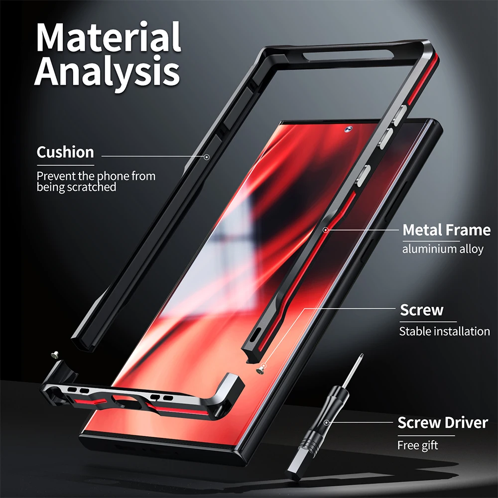 LUPHIE Luxury Metal Frame For Samsung Galaxy S23 Ultra S22 S21U Case Aviation Alloy Aluminium Protect Cover Skin With Back Film