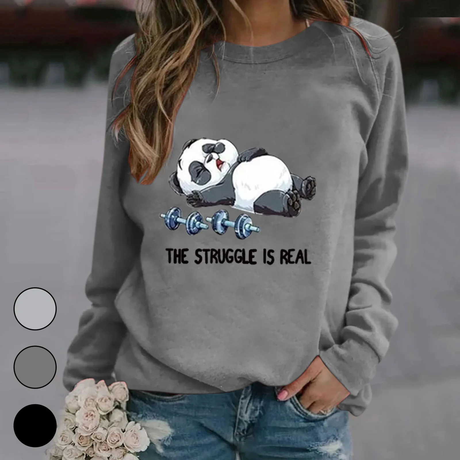 Autumn and Winter New Women's Panda Letter Fashion Loose Long Sleeve T-shirt Casual Female and Lady Tops Shirt 2023