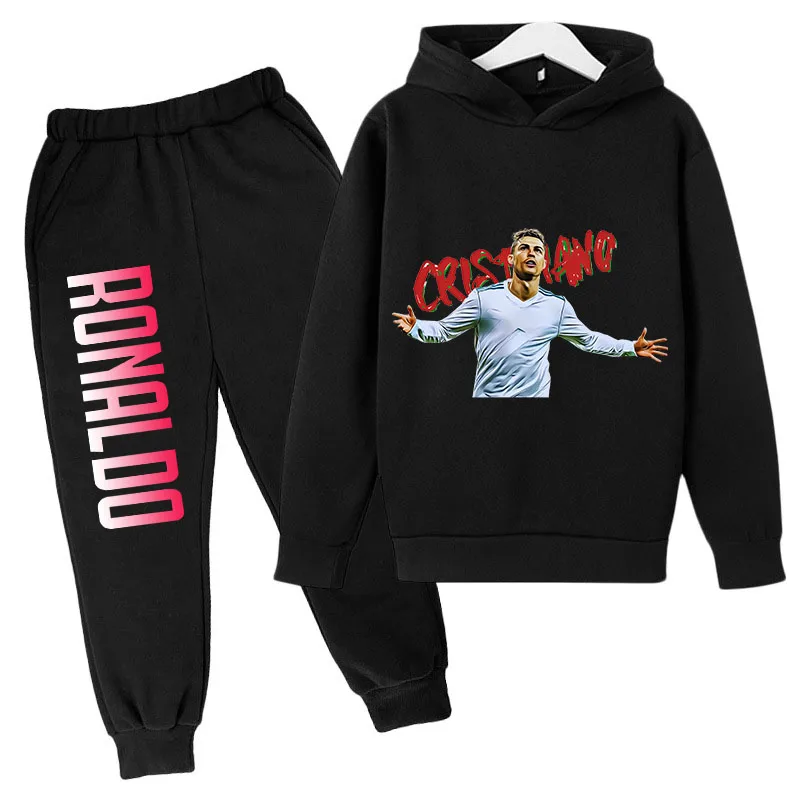 

Ronaldo printed children's hoodie set autumn and winter hoodie leggings 2-piece set plus velvet children's clothing