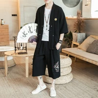 summer menswear new2022mens plus size chinese style casual embroidered cardigan han chinese clothing suits one piece dropshippi