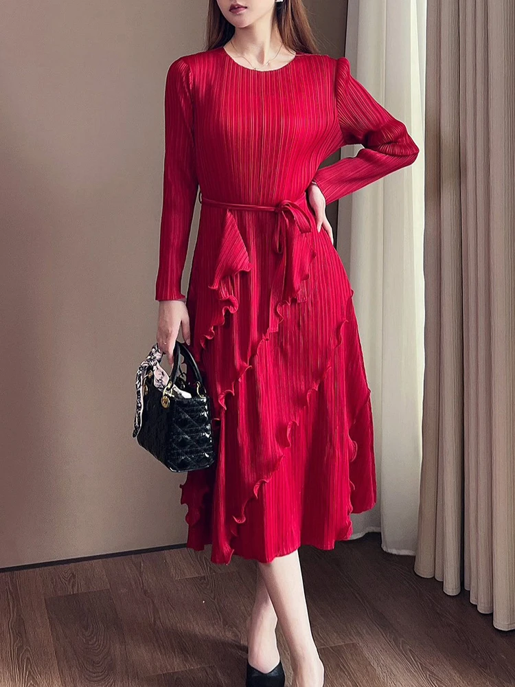 Плиссированное Платье GVUW в виде грибка женское ТРАПЕЦИЕВИДНОЕ ПЛАТЬЕ с круглым