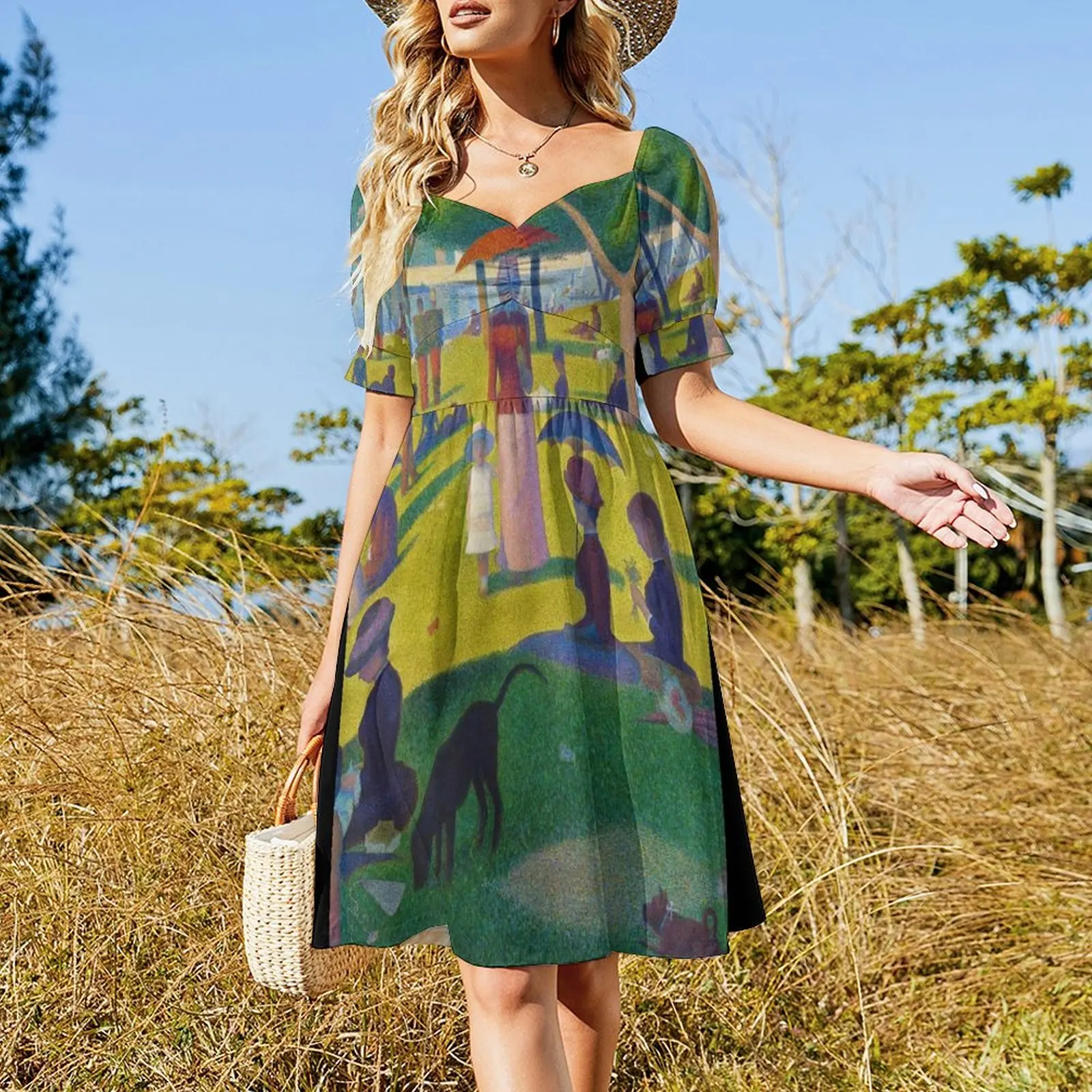 Georges Seurat A Sunday Послеобеденный остров La Grande Jatte Платье с короткими рукавами