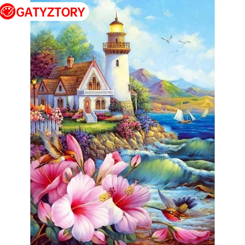 

GATYZTORY 5D DIY искусственная Бриллиантовая вышивка квадратной формы Маяк Вышивка крестом Стразы искусство хобби подарок