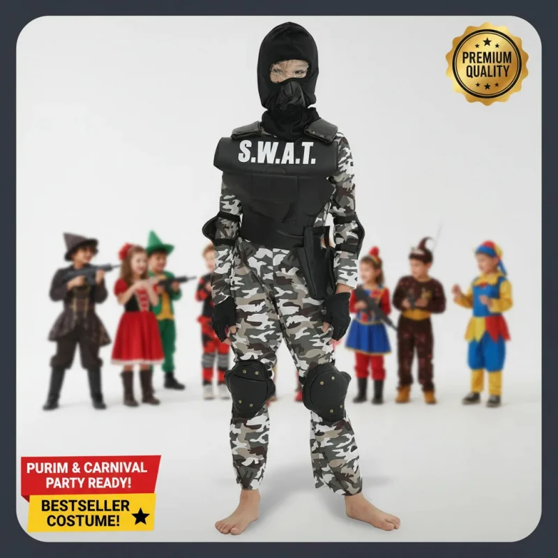 Фото Костюм COSKids SWAT для мальчиков на Хэллоуин, полицейский/военный наряд, детский карнавальный костюм для Пурима, набор для косплея с аксессуарами №4