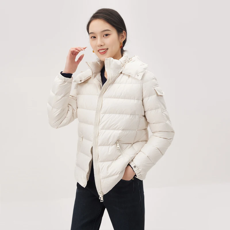 New Hooded Down Jacket Women  90%  White Goose Down  Casual  Winter Thin Coat Women  Casacos De Inverno Feminino