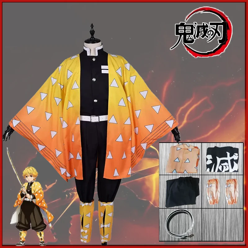Agatsuma Zenits Косплей демона Slayer Kimetsu no Yaiba Custume аниме одежда Униформа часы парик