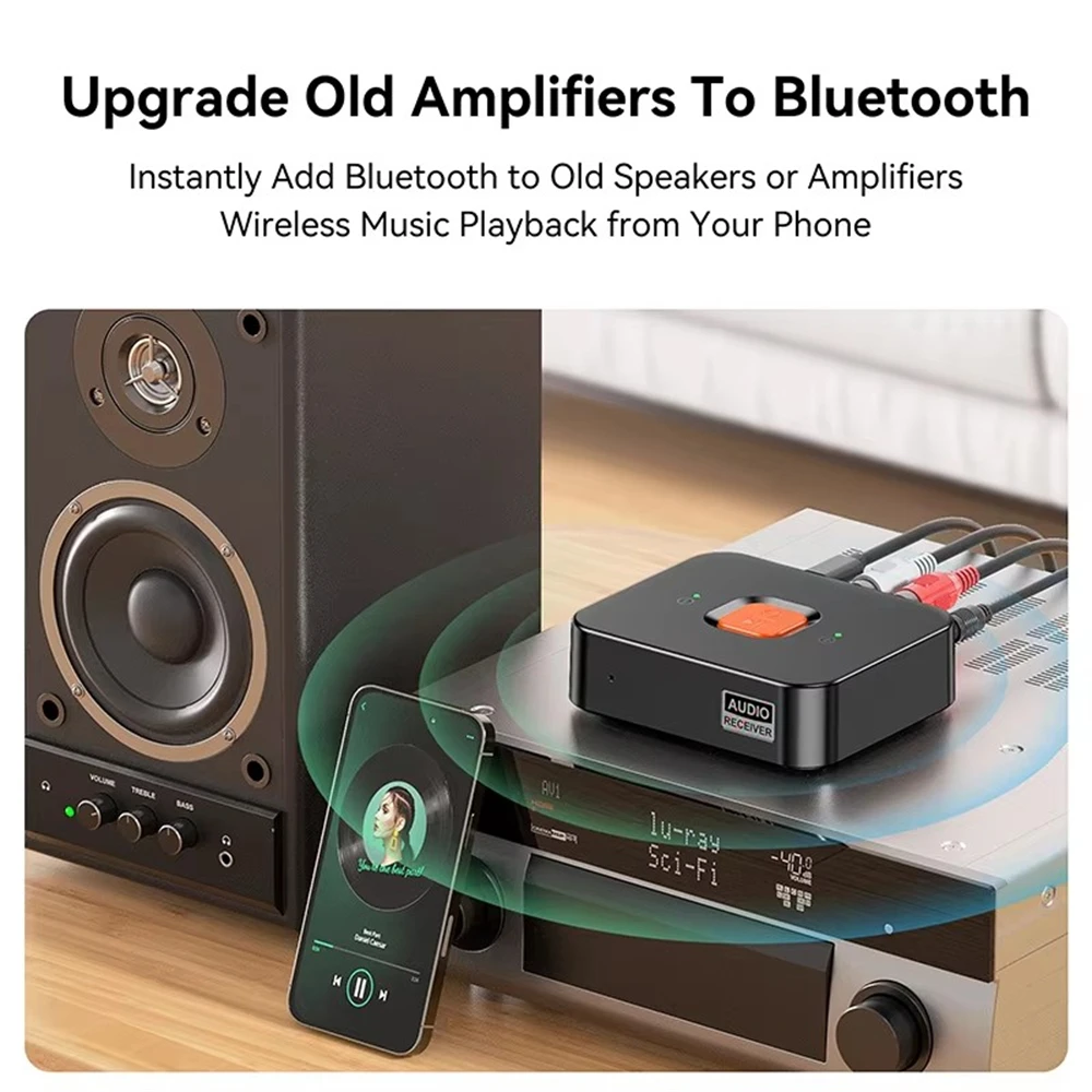 Фото Приемник Bluetooth 6.0, разъем AUX 3,5 мм, беспроводной адаптер RCA, встроенный микрофон, беспроводной адаптер для стереомузыки, беспроводной адаптер для домашней акустики/усилителя №2