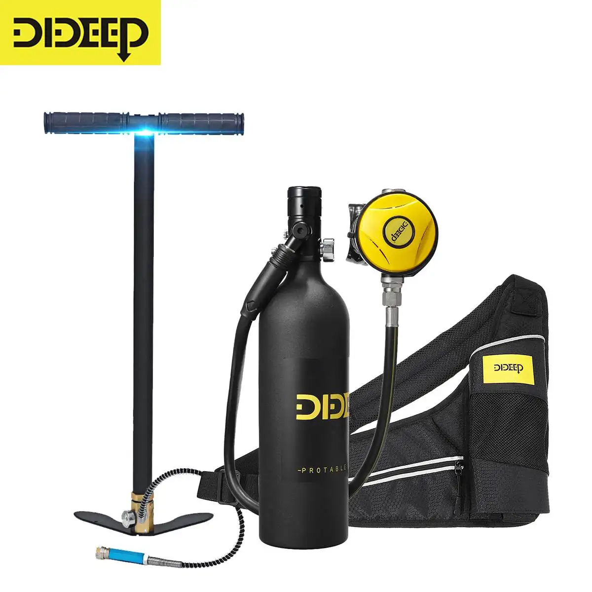 

DIDEEP 1L Scuba Diving Cylinder Mini Oxygen Tank Set Respirator Air Tank Hand Pump for Snorkeling Buceo Diving Equipment