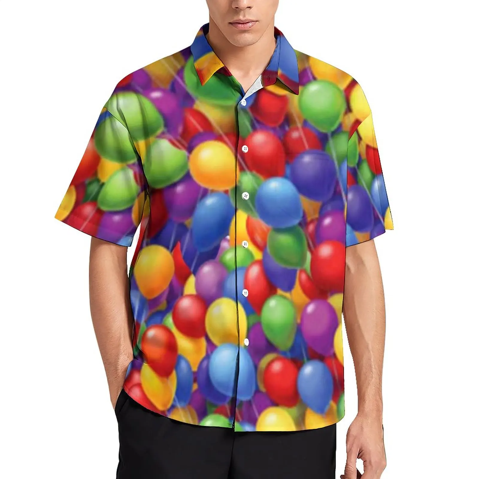 

Красочные воздушные шары гавайская рубашка мужские яркие Воздушные шары с рисунком Фото короткий рукав уличный стиль оверсайз