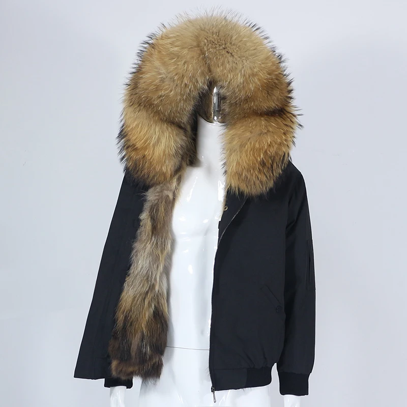 

OFTBUY 2023 Men Bomber Parka Waterproof Winter Jacket Natural Real Raccoon Fox Fur Coat Collar Hooded Thick Warm Streetwear New