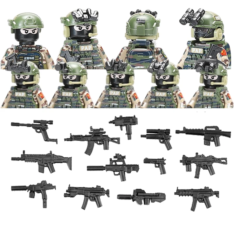Modern Chinese Special Forces PAP Police Building Blocks City SWAT Soldier Figures Commando Military Weapons Backpack Bricks Toy
