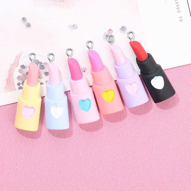 

10 шт. милые Подвески в форме сердца, помады для браслетов, брелоков, сережек, аксессуары «сделай сам», подвеска с плоским основанием из смолы,...