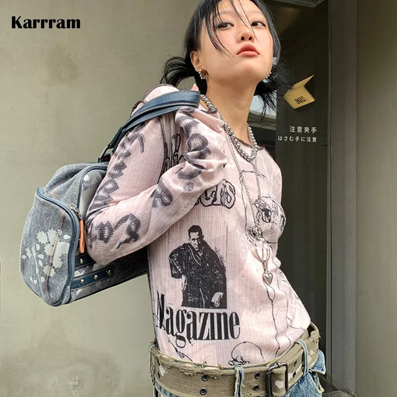 Karrram Y2k Aesthetics T-shirt Grunge Fairycore Harajuku Tshirt Japanese Cartoon Print Tee Shirts Korean Fashion Tops E-girl 00s