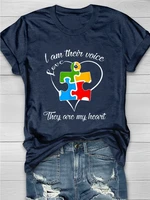 teeteety womens high quality 100 cotton i am their voice they are my heart autism printed graphic o neck t shirt