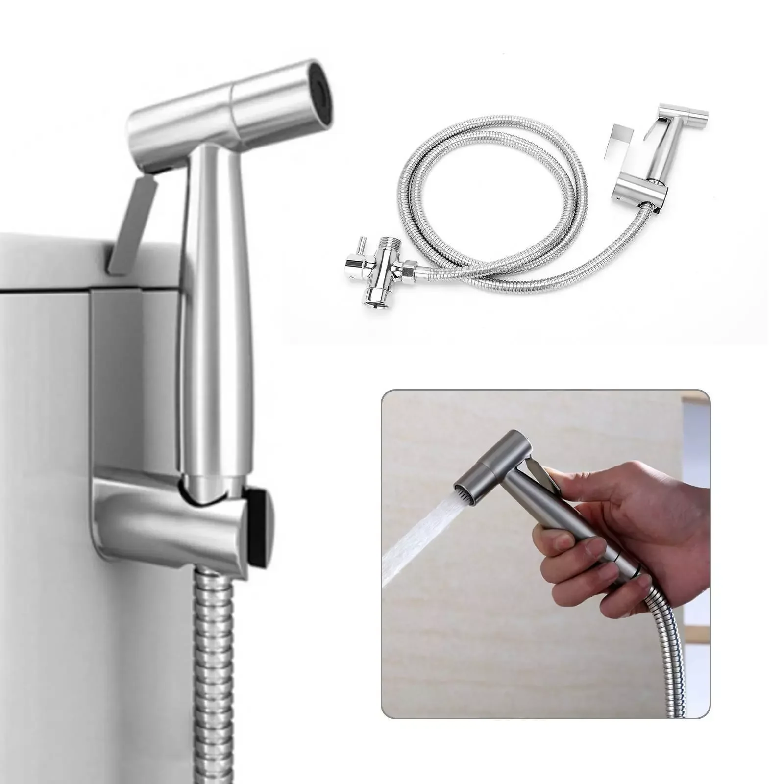 

Handheld Stainless Steel Bidet Spray Shower Head Shattaf Toilet + Hose Kit US