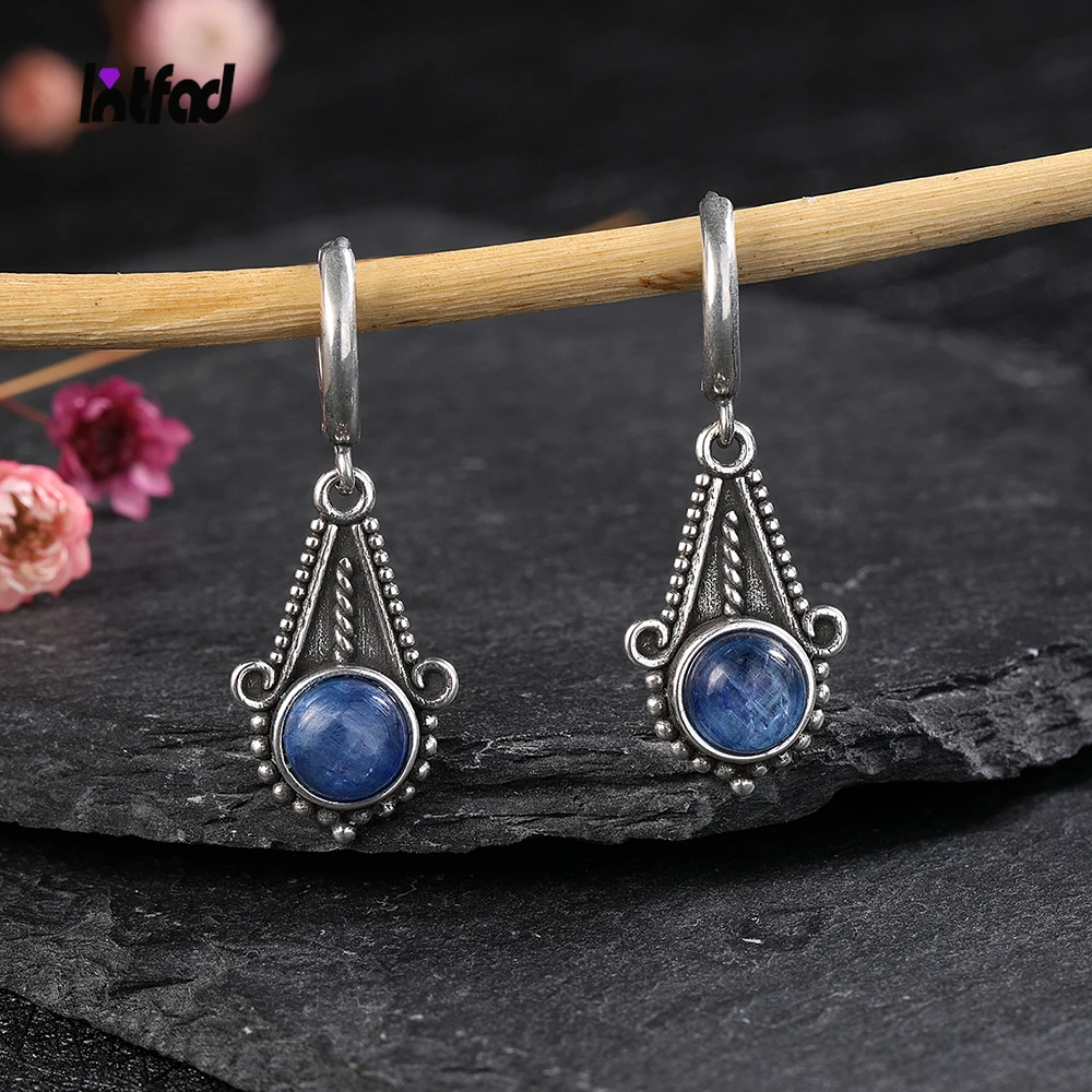 

925 Sterling Silver Natural Kyanite Hoop Earrings for Women Gems Moonstone Labradorite Drop Earrings Luxury Fine Jewelry Gift