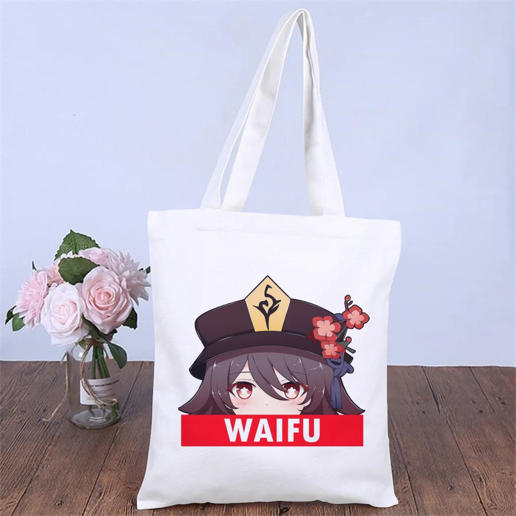 

Hu Tao WaifuHandbag Genshin Impact Online Role Playing Game Fashion Shoulder Canvas Bag Girl Boy Pocket Shopper HandBag Tote Bag