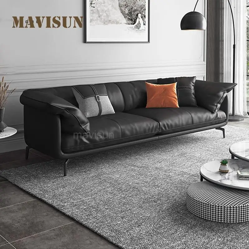 Modern Leather Upholstered Sofa Luxury Simplicity French Designed 3 Seat Leisure Lounge Couch For Living Room Lazy Furniture