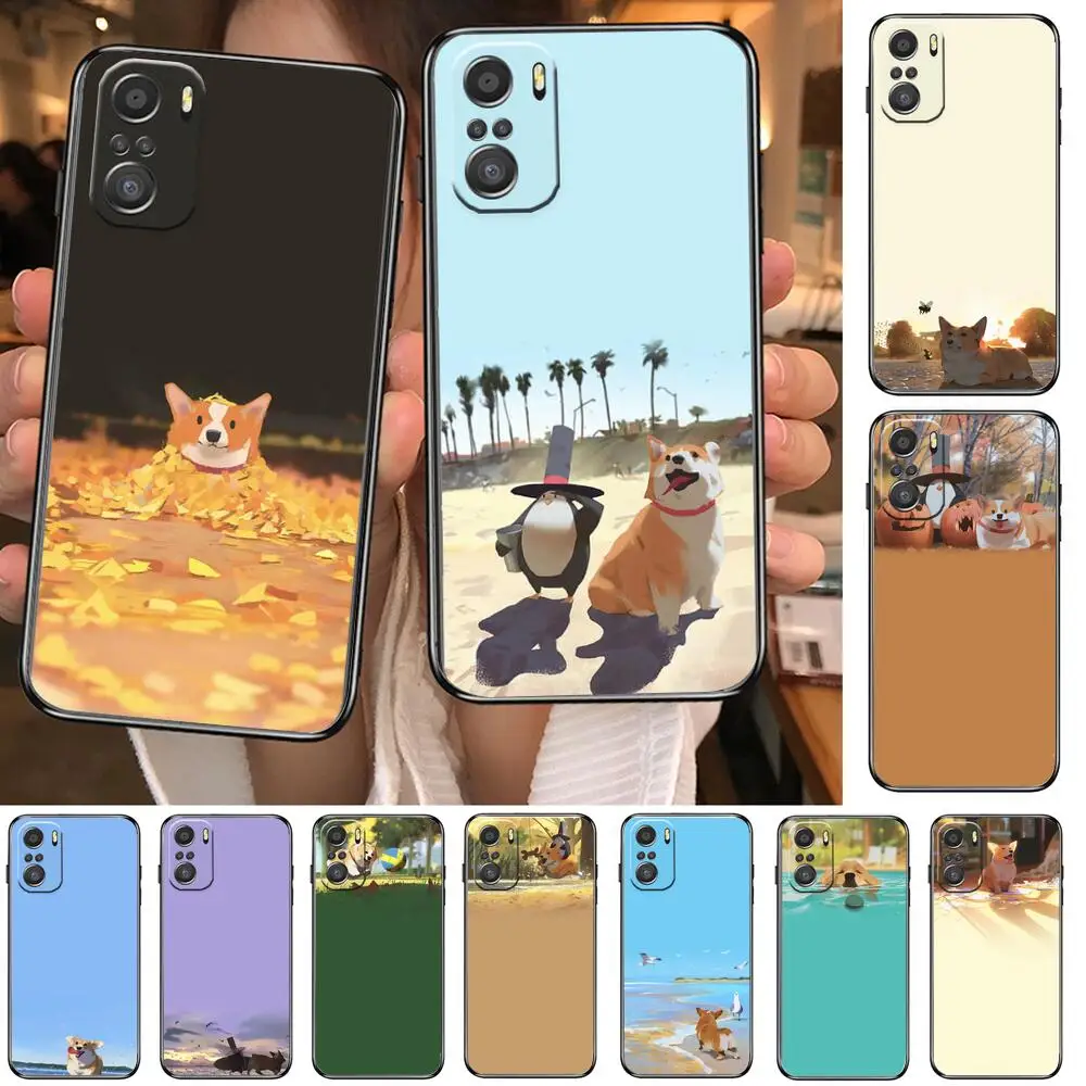 

Cute Dog Illustration for Xiaomi Redmi Note 10S 10 9T 9S 9 8T 8 7S 7 6 5A 5 Pro Max Soft Black Phone Case