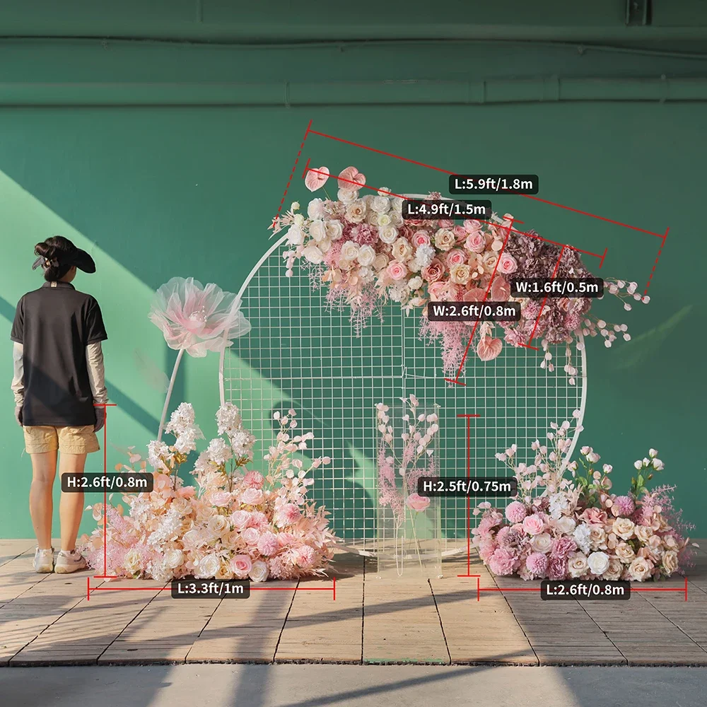 Mariage Decoration Floor Flores Arificiales Custom Light Pink Rose Hortensa Fiori Finti Sztuczne Kwiaty Arche De HY2480