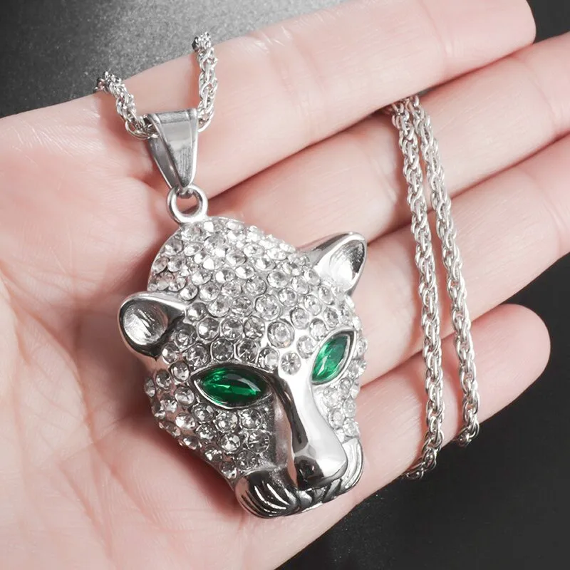 

Personalized Hip-Hop Green-Eyed Leopard Bling Bling Zircon Pendant Men and Women Pendant Trend Pendant Necklace Jewelry Gift