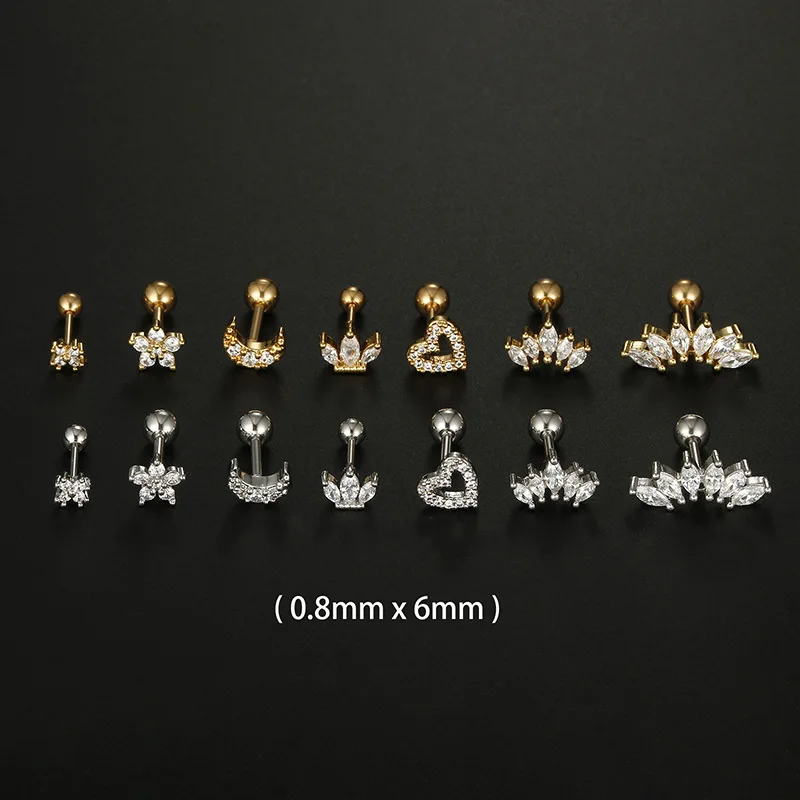 

1PC Korean Stainless Steel Zircon Ear Piercing Earrings for Women Girls Exquisite Crown Ear Studs Cartilage Earring Jewelry Gift
