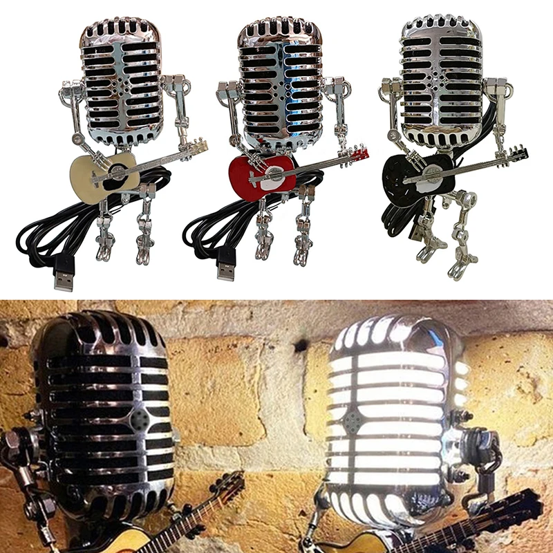 

Microphone Table Lamp Vintage Metal Guitar Robot Night Lights Desk Creative Touch Dimmer LED Lamps for Home Decoration
