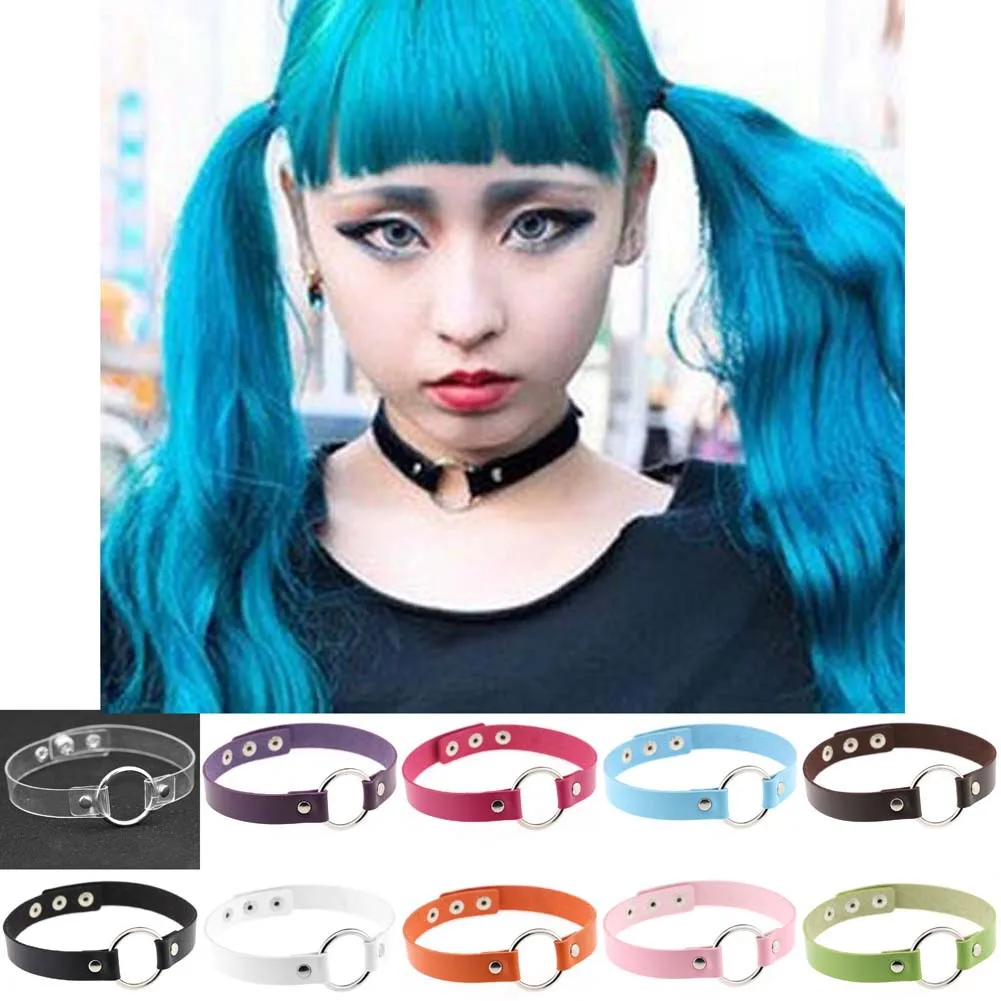 

Black gothic punk leather rock collar women necklace fashion jewelry
