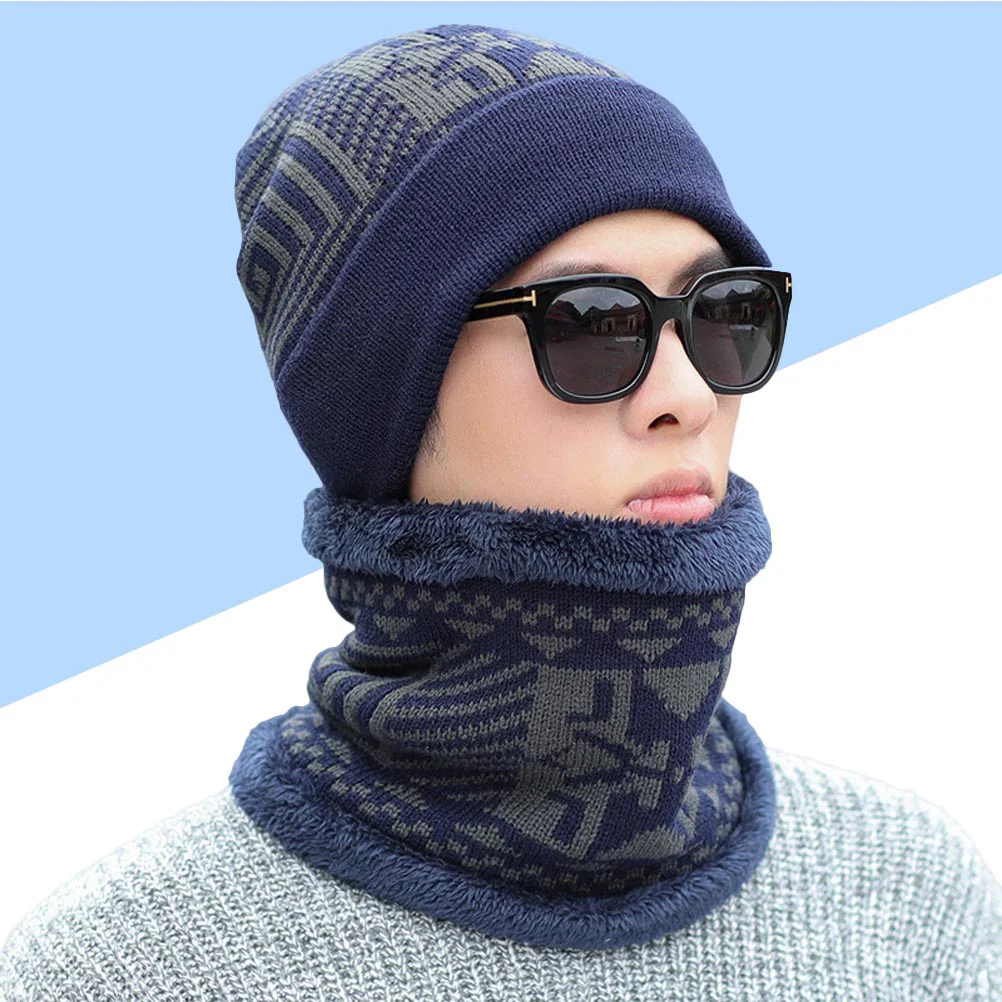 

Korean Version Men Women Hats Warm Thick Knit Beanie Knitted Scarf Two-piece