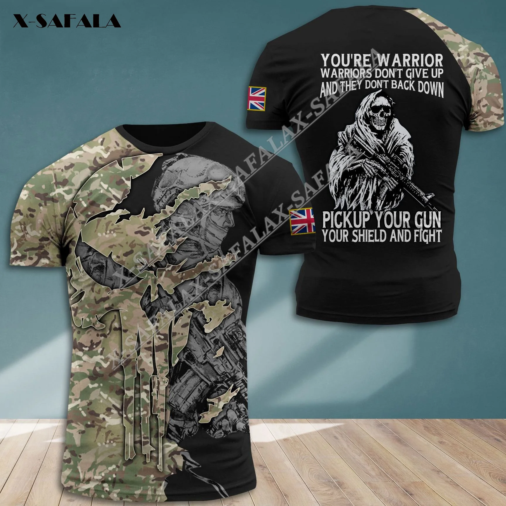 

Британский Ветеран, Череп, армейский флаг страны, индивидуальное наименование, 3D печать, Сетчатая футболка из волокна, топ, летняя футболка, ...
