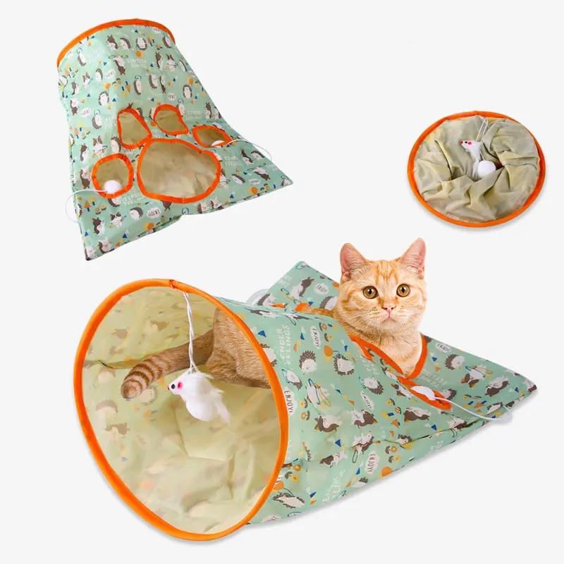 

New Cat Tunnel Bag Rattle Paper Pet Kitten Tunnel Small Pets Drill Bucket Foldable Interactive Cat Toys With Plush Ball