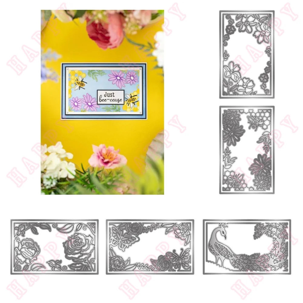 

2022 Happy Bees Trailing Florals Radiant Roses Butterflies Blooms Peacock Cutting Dies Diy Paper Cards Decoration Embossing Mold