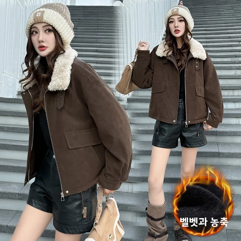 Джинсовое пальто женское новинка 2024 популярная осенне-зимняя утепленная