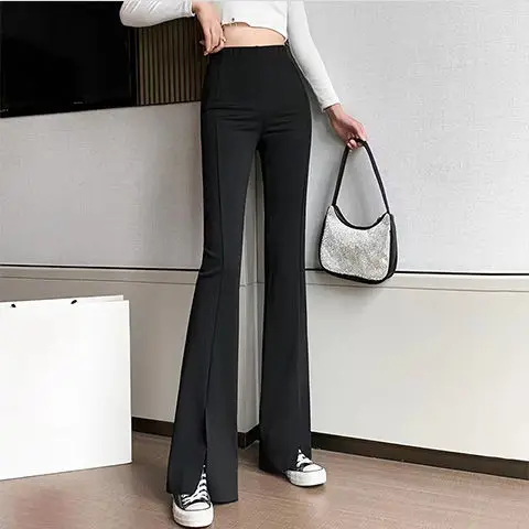 

Women 2023 Spring Autumn Korean Vintage Elegant Solid Flare Pants Fashion Female Casual High Waist Long Trousers Tops C108