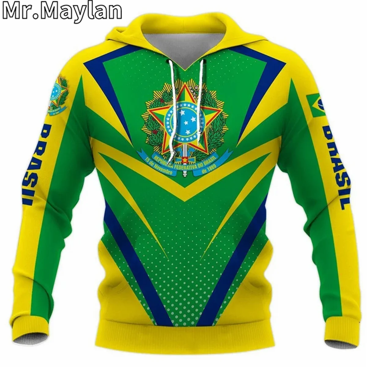 Мужская/Женская толстовка с 3D-принтом и бразильским флагом